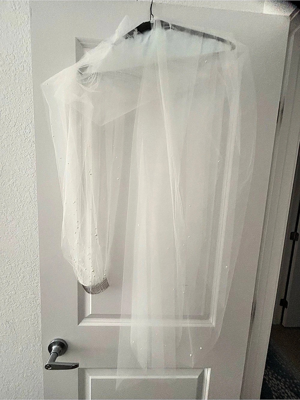 Sara Gabriel White Wedding Veil with Pearl Embellishments